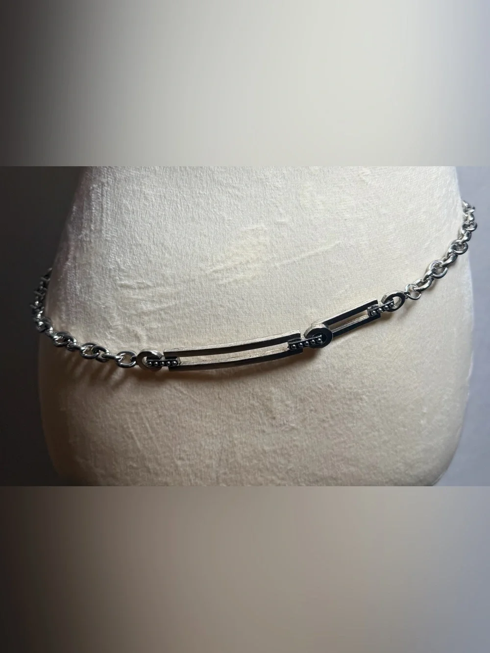 Rare Vintage Movado Style Parallel Bar Accent Chain Belt 33 Inches Silver